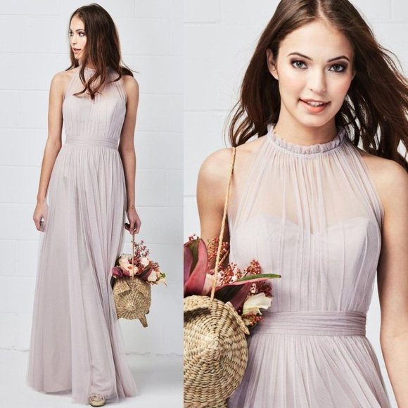 BHLDN Dress 10 Grey Sweetheart Tulle Medium Bridesmaid Gown Scarf Belt W TOO - Picture 7 of 13